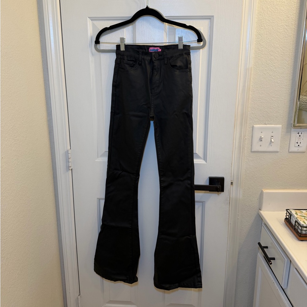 Edikted Black Faux Leather Flare Jeans